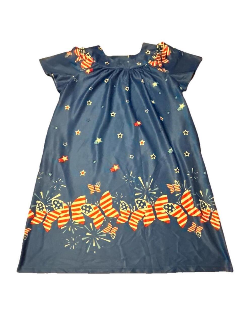 Anthony Richards Patriotic Butterfly Dress Womens L Blue Stars Fireworks
